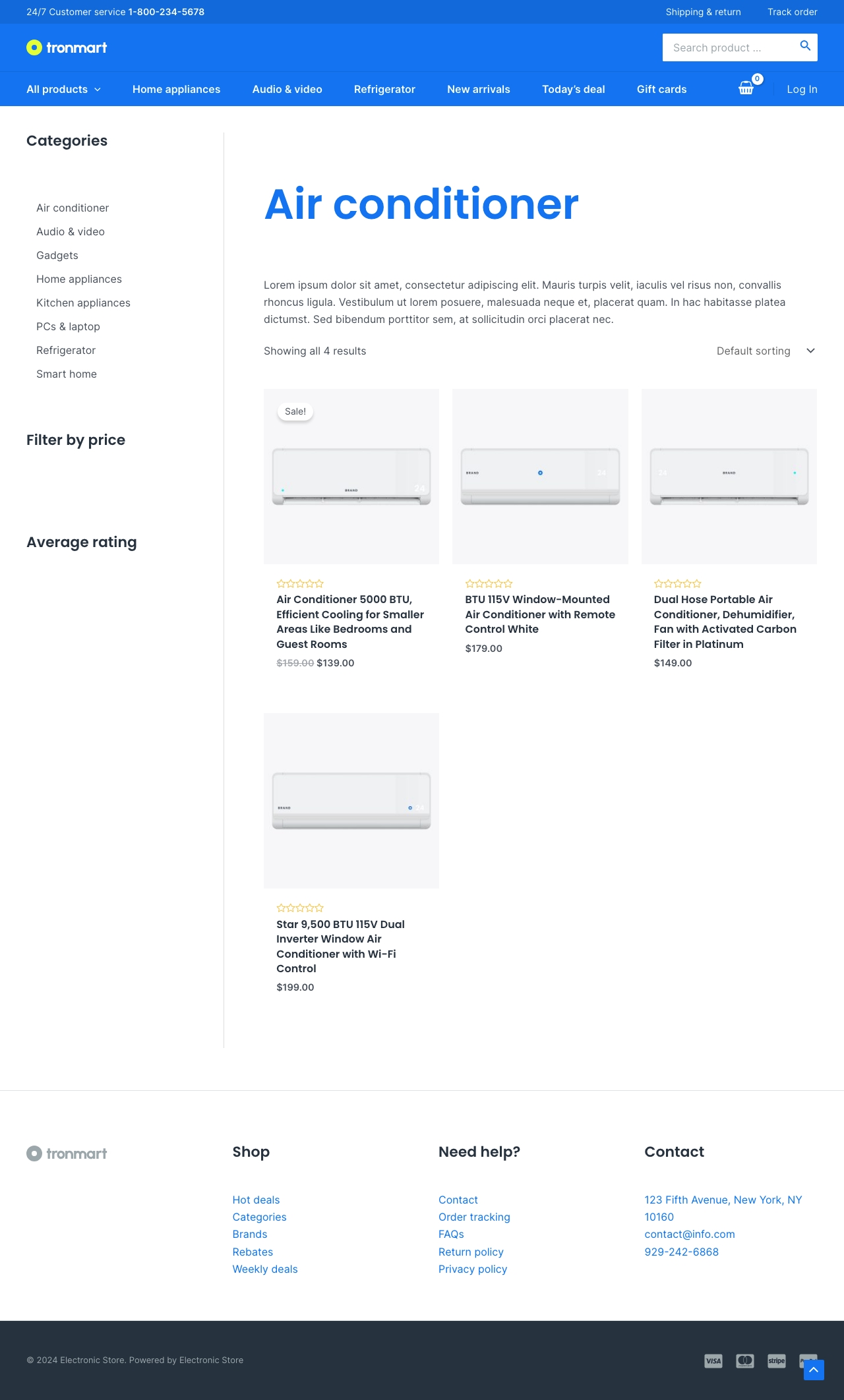 Electronic Store Product Category Air Conditioner