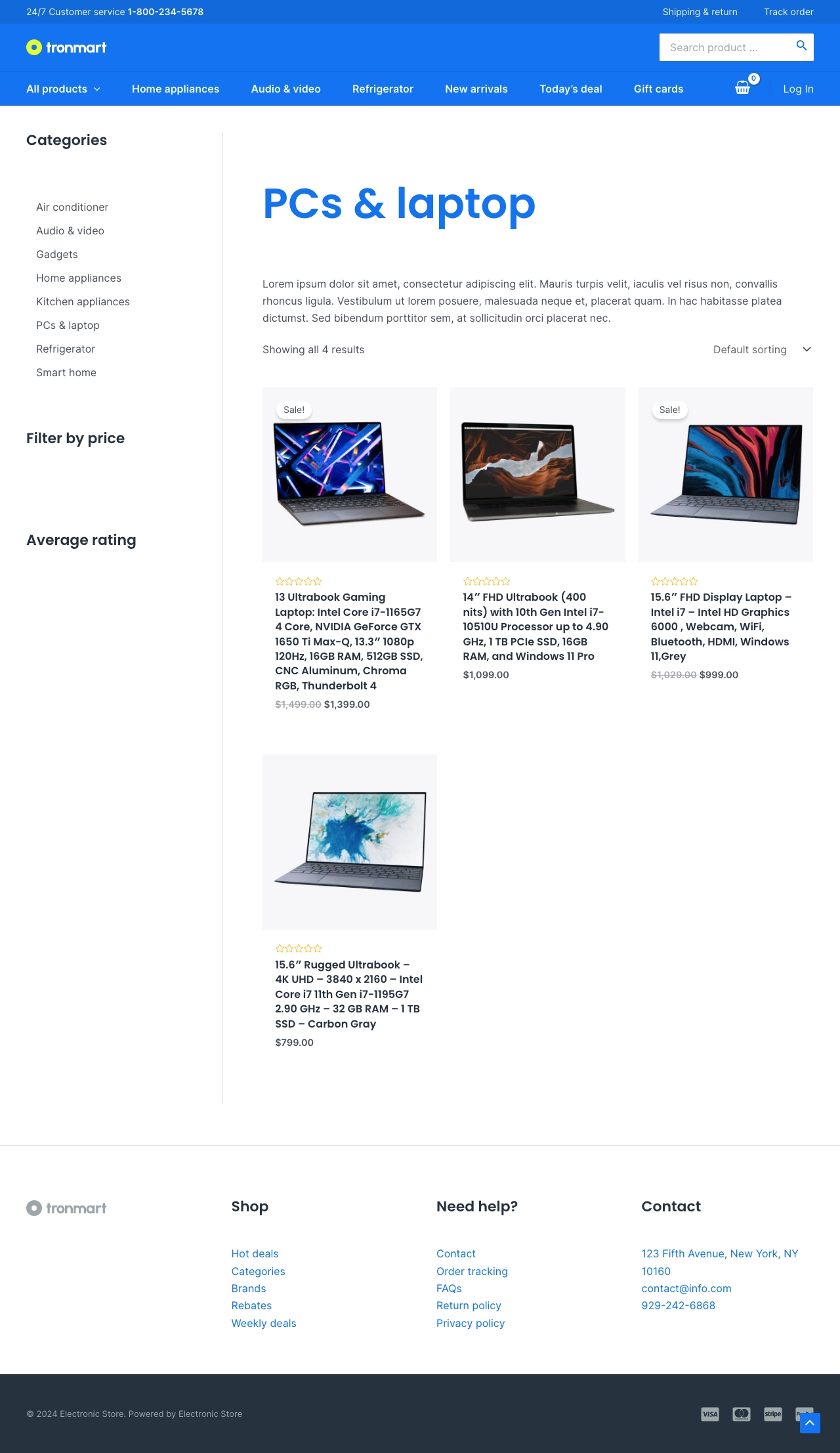 Electronic Store Product Category PCs Laptop