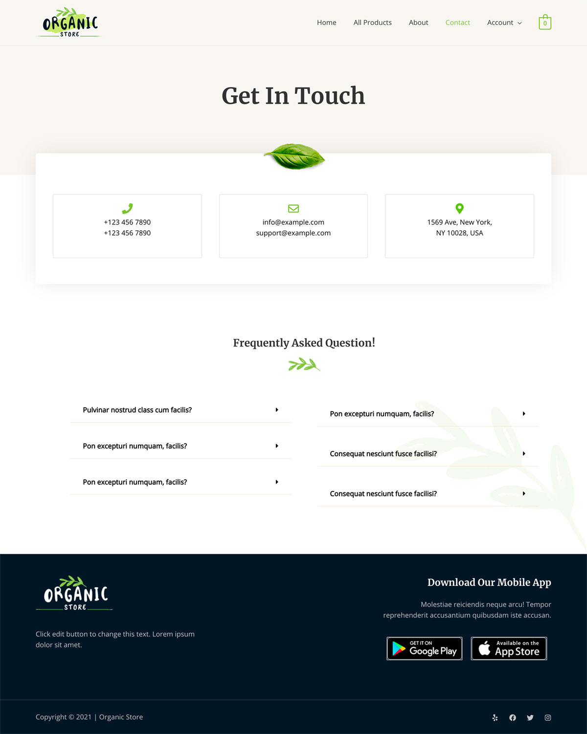 Organic Store Contact Us