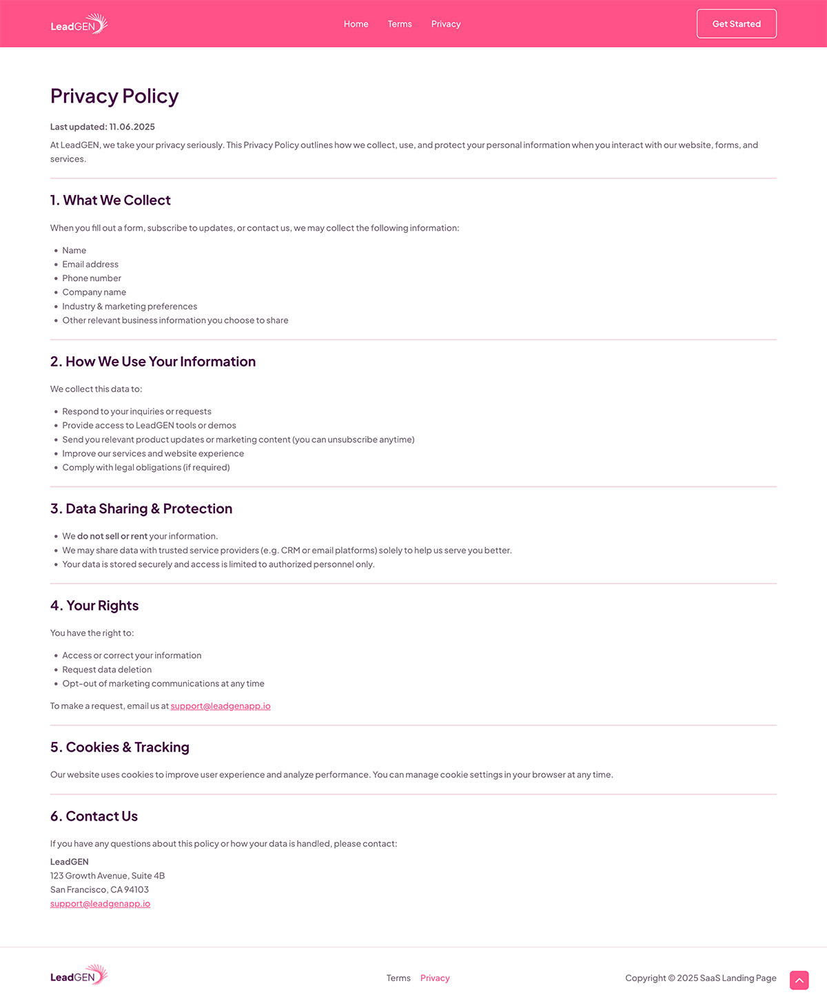 SaaS Landing Page Privacy Policy
